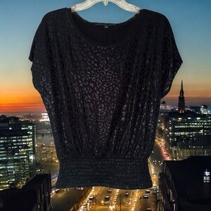 White House Black Market Black Leopard Print Textured Blouse - Never Worn